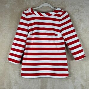 Boden Red White Striped Textured Boat Neck 3/4 Sleeve Tunic Top Size 4 Nautical